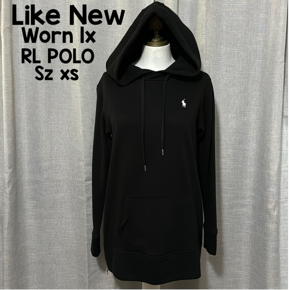 Like New-Worn 1X-RL Polo-Hooded Sweatshirt-XS-Black-Side Zippers-Longer Length